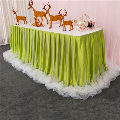 Organza tulle tutu chiffon baby shower birthday restaurant table skirt ice silk table skirting for wedding party banquet decor - Color: Green