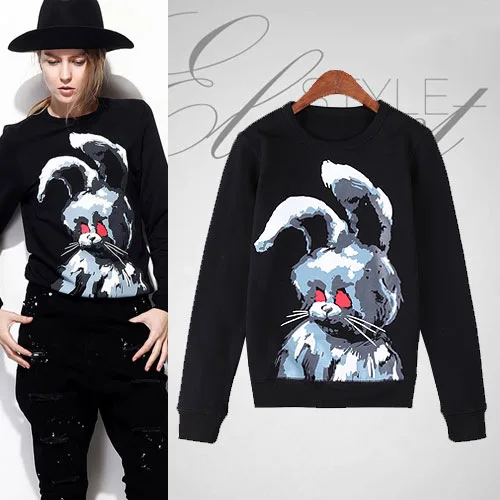 2015 New fashion hoodies women celebrity angry rabbit cartoon print sweatshirts plus size moleton feminino Nora30931 | Женская одежда
