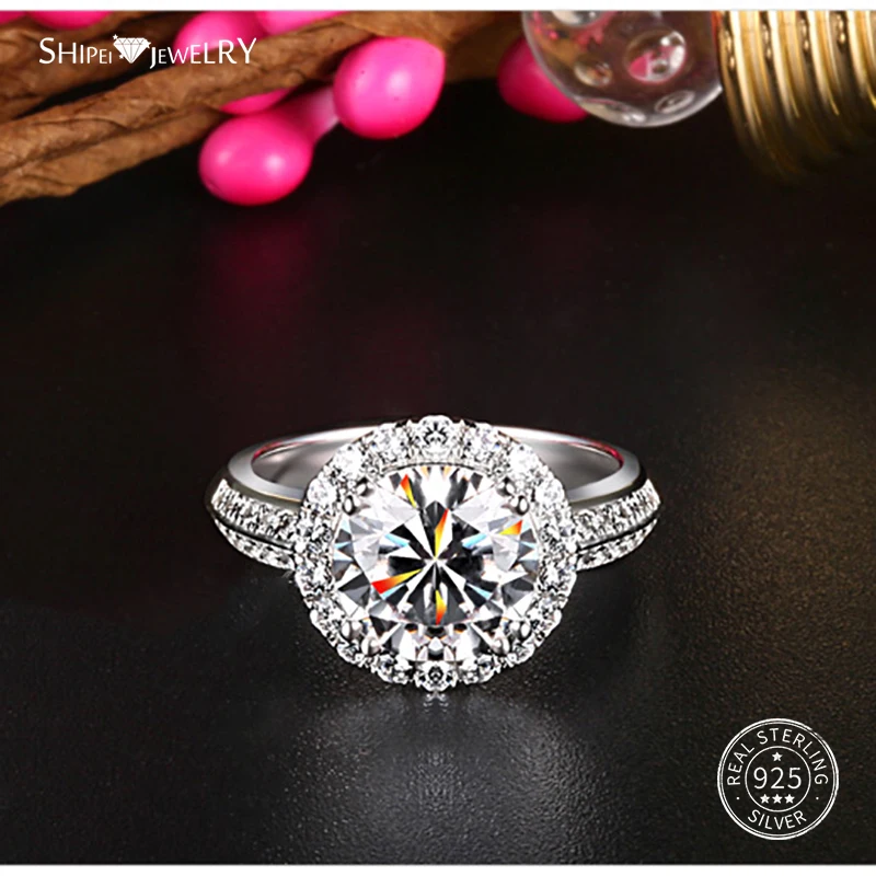 ShiPei 100% 925 пробы серебро 2ct создан Муассанит Сердце и стрелы обручальное кольцо для