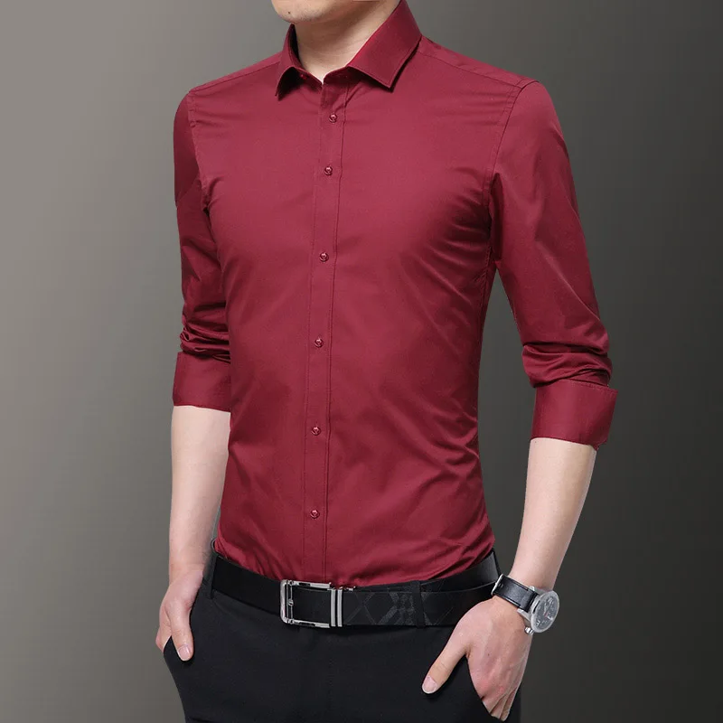 2019 New Autumn Work Men's Lapel Shirt Casual Business Washed Slim Fit Long Sleeve Shirts Cotton Dress |
