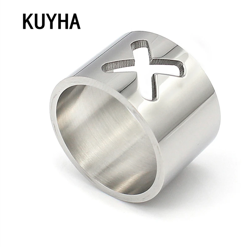 Новое поступление сталь серебро палец Кольца Bijoux 15 мм Ширина крест х кольцо для