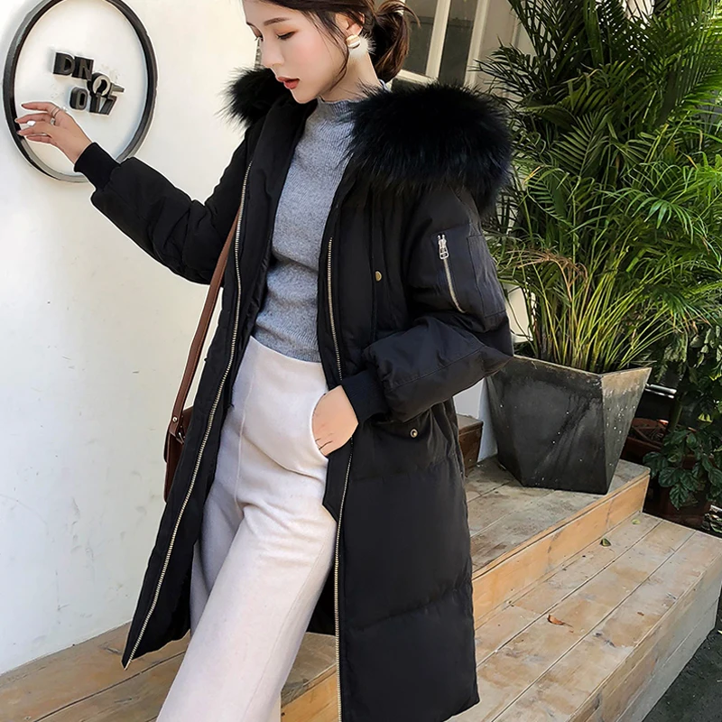 Новинка 2018 зимняя куртка женское длинное пальто Женское парка большой воротник с