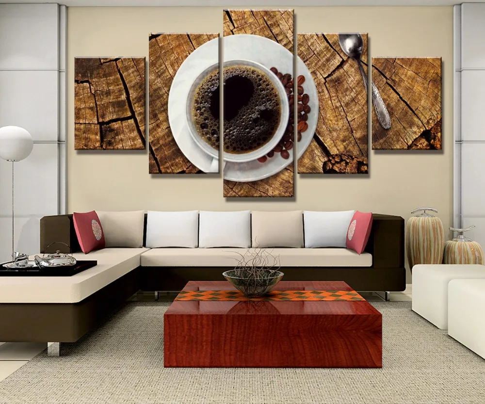 5 Piece Canvas Art Coffee Wood Kitchen Cuadros Decoracion Paintings On Wall For Home Decoration Living Room Framed | Дом и сад