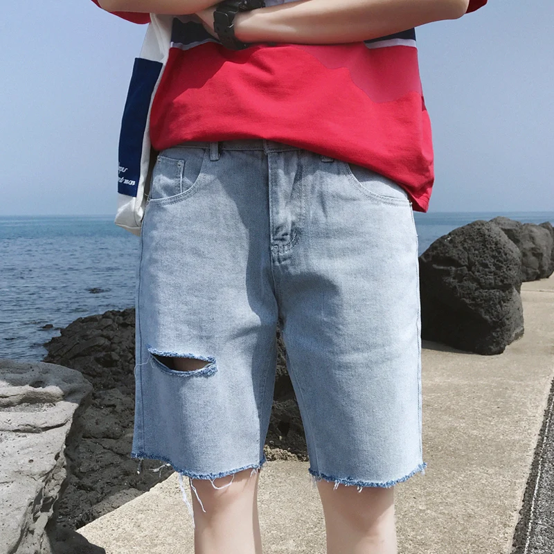 

2018 Summer jeans shorts men hole casual male jeans short man homme denim shorts mens