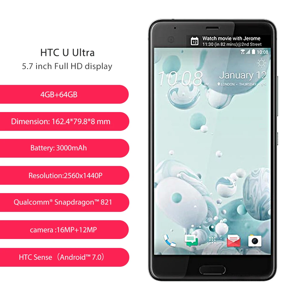HTC U Ultra 2017 4G 64G Mobile Phone Snapdragon 821 Quad Core 5.7&quot 16MP+12MP Camera | Мобильные телефоны и аксессуары