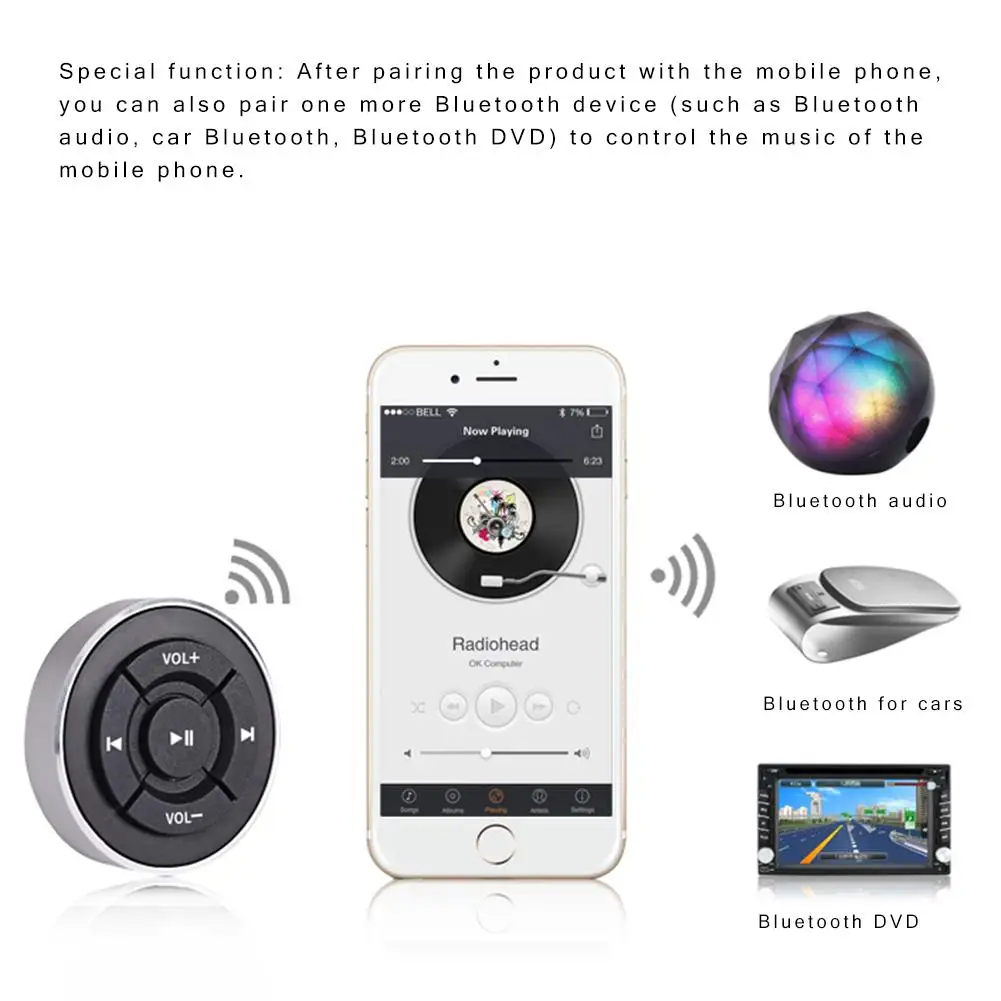 Мини Bluetooth 4,0 Автомобильный пульт дистанционного управления Автомобильный Bluetooth Руль Мобильный телефон Bluetooth пульт дистанционного управления