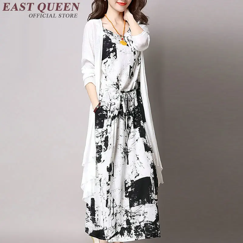 Новинка 2018 Китайские Восточные платья с круглым вырезом длинные летние сарафаны
