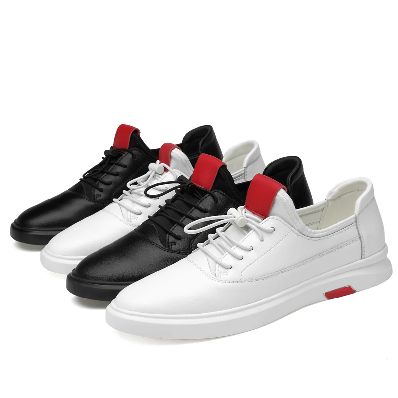 

2019 new fashion men's shoes casual genuine leather male flat sneakers white black shoe man nice platform shoes for men hot sale