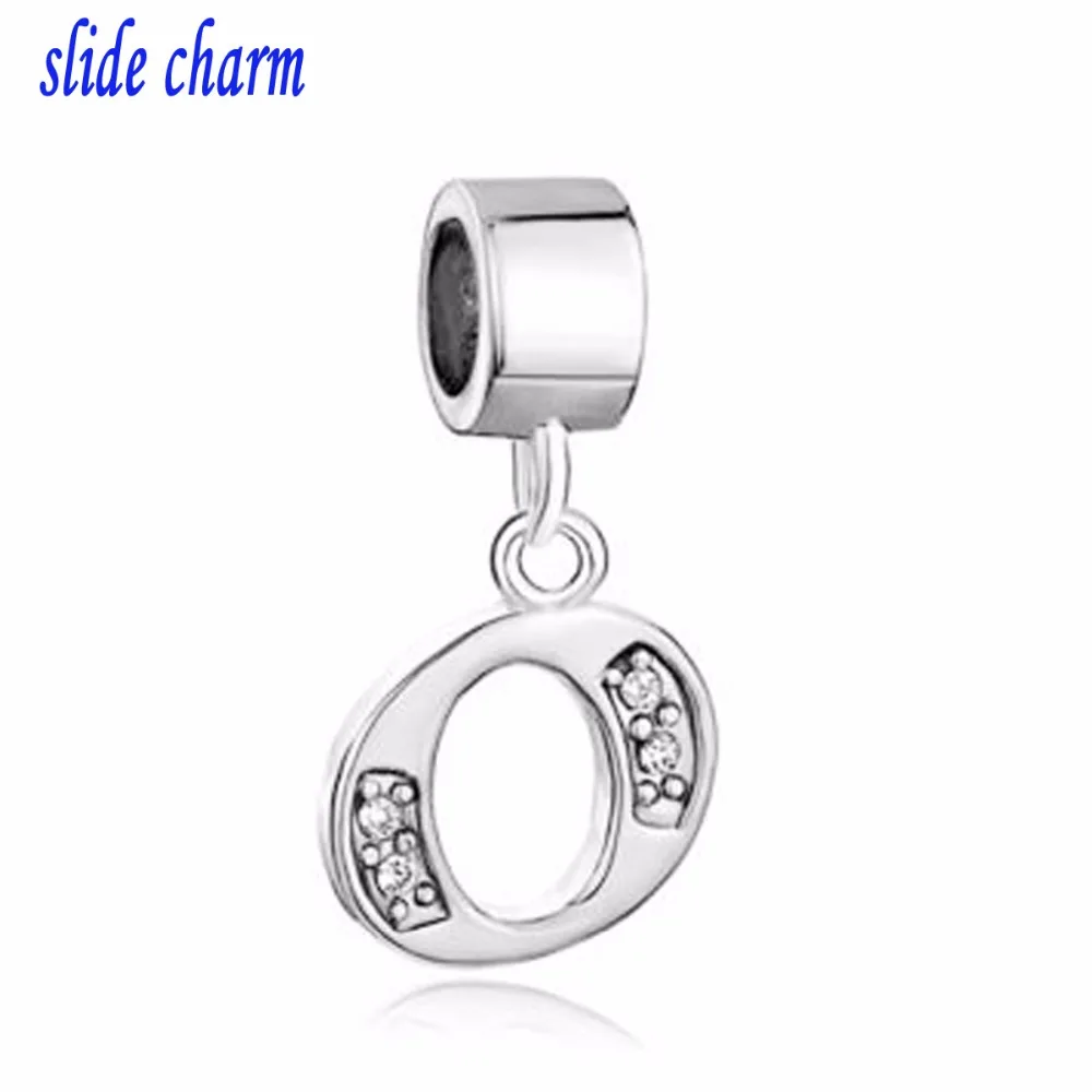 

slide charm Free shipping O letter white crystal pendant as in prayers and poetry amulet charm beads fit Pandora bracelet