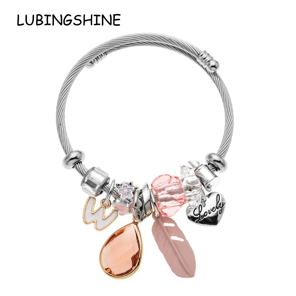 LUBINGSHINE Antique Charm Adjustable Bracelets &amp Bangles letter W Crystal Love Women Beads Wedding Jewelry Pulseiras | Украшения и