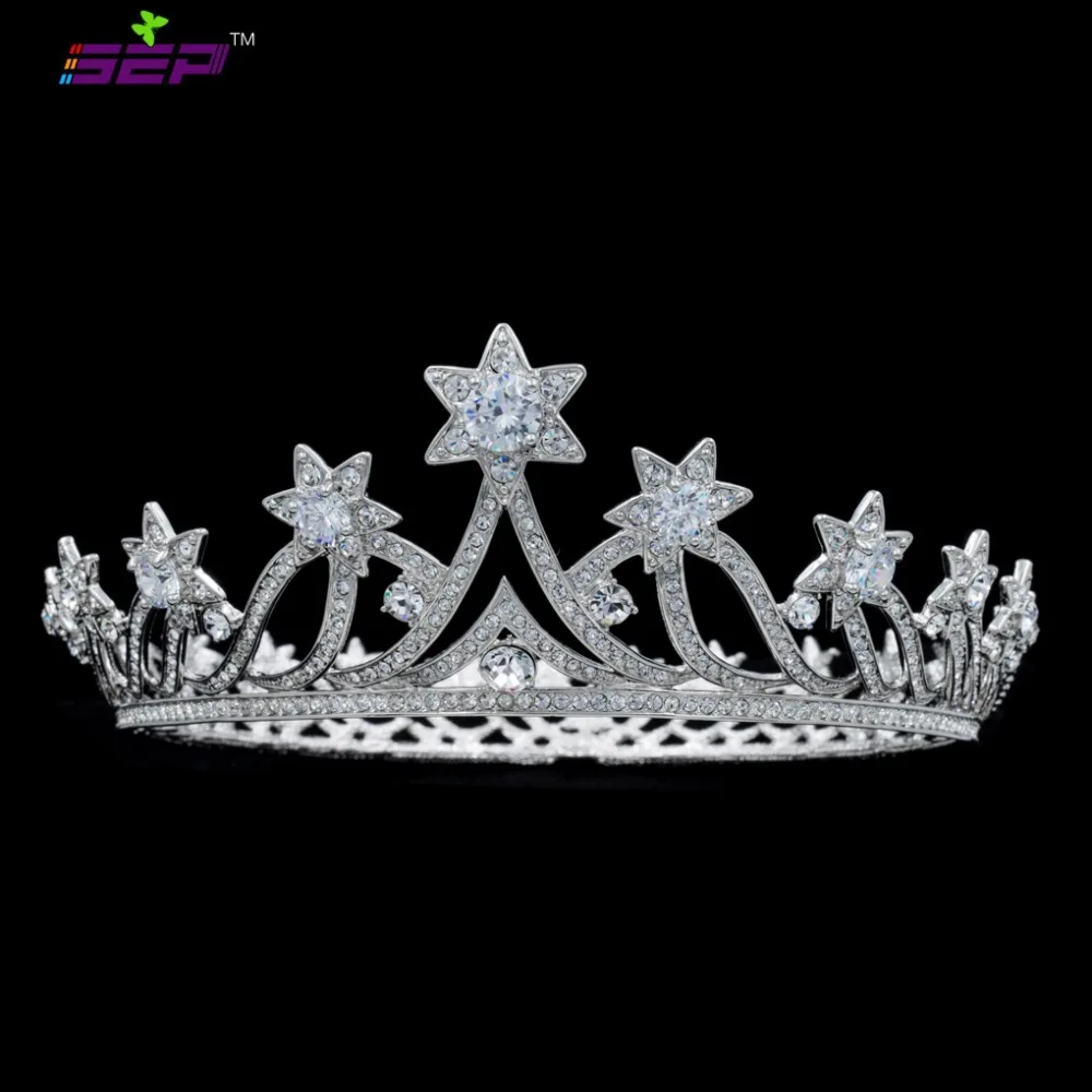

Star Full Bride Crown Tiara Hair Accessories Pageant Prom Hair Jewelry Real Austrian Crystals CZ Cubic Zircons SHA8768