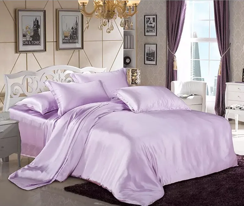 

100% Mulberry Silk 16 mm Seamless King Queen Size Champagne color and 1000TC Cotton Satten Silvery color 2 sets customize