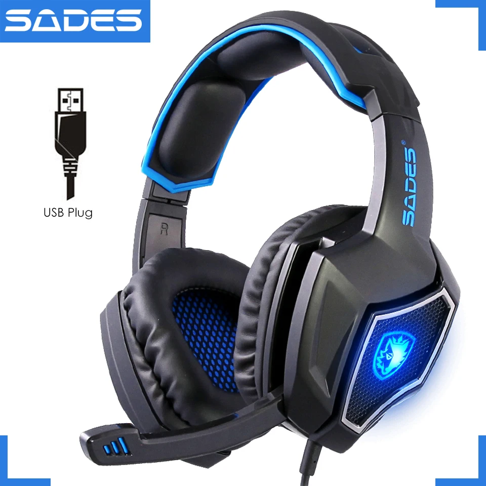 SADES Spirit Wolf USB ноутбук игровая гарнитура светящиеся 7,1 большие компьютерные игровые наушники с микрофоном