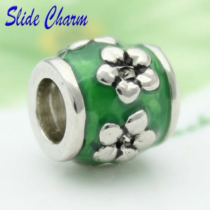 Бесплатная доставка европейские модные зеленые эмалированные бусины-шармы в