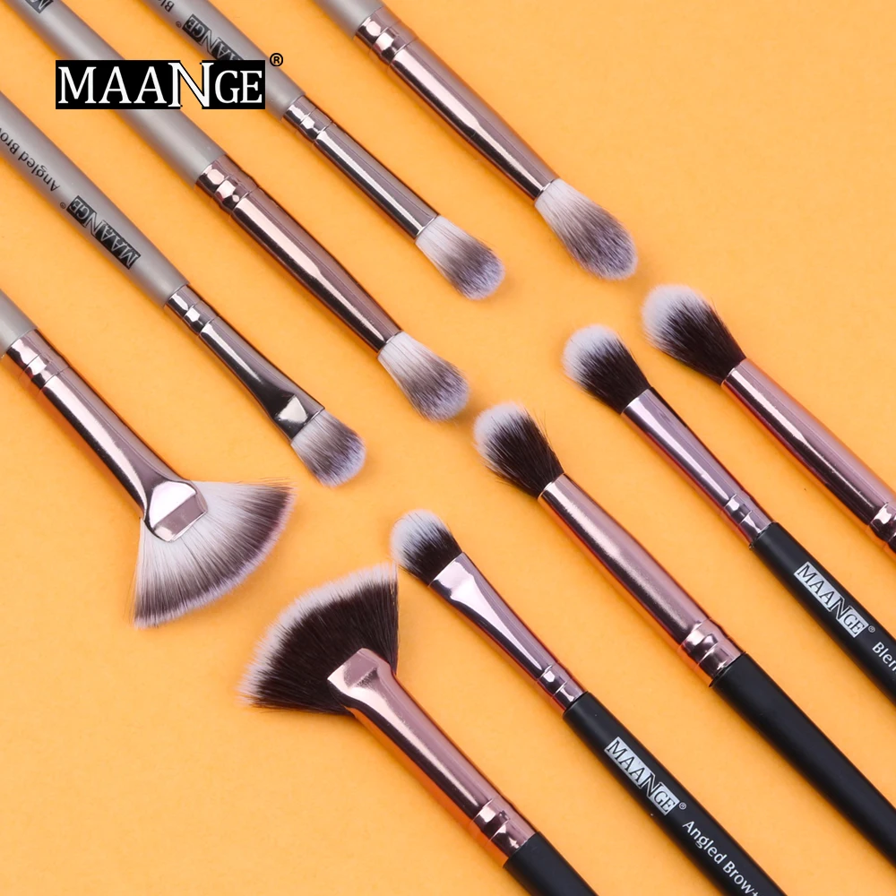 MAANGE 5/8 штуки Профессиональный набор кистей для макияжа Косметический двухконфорочная вафельница для тени для бровей с черной деревянной ручкой из мягкого нейлона и шифона со вставками в полоску, волосы для Для женщин инструмент для макияжа