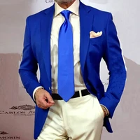 royal blue men suits for wedding men suits with ivory pants business 2piece slim fit terno masculino men trajes costume homme