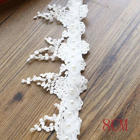 8CM 1YARDS 5 см 1 ярдов жемчужный цветок лист ручной работы вышитый бисером кружевной отделкой лента для Аппликации свадебный пошив одежды «сделай сам» Аксессуары - Цвет: 8CM 1YARDS