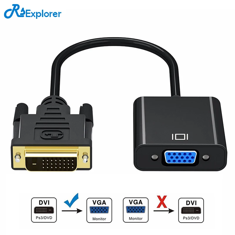 RSExplorer 1080 P DVI D to VGA адаптер кабель 24 + 1 25 Pin Мужской до 15 Женский видео конвертер для