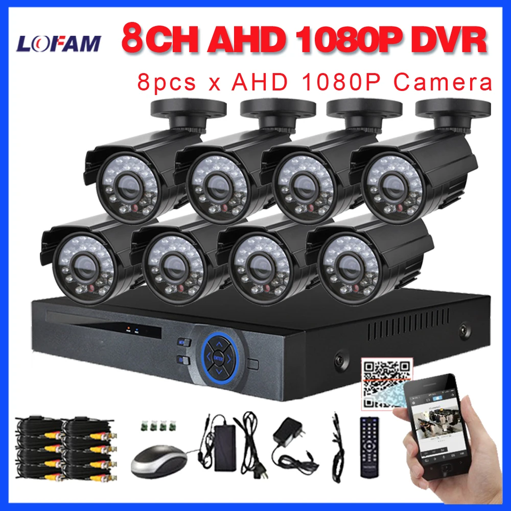 LOFAM 8CH CCTV система AHD 1080P DVR NVR 2MP Водонепроницаемая наружная камера видео система камер домашней безопасности 8CH DVR комплект