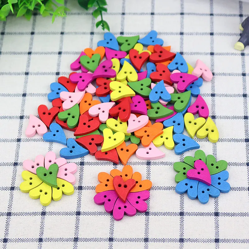 50 шт смешанные сердца 2 отверстия деревянные Кнопки DIY Материал применяется