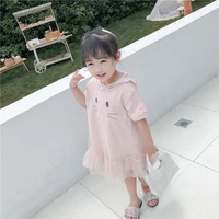 2019 summer dress for girls fashion cotton short sleeve cartoon hooded mesh toddler dress lovely girls tutu dress for 2 7yrs