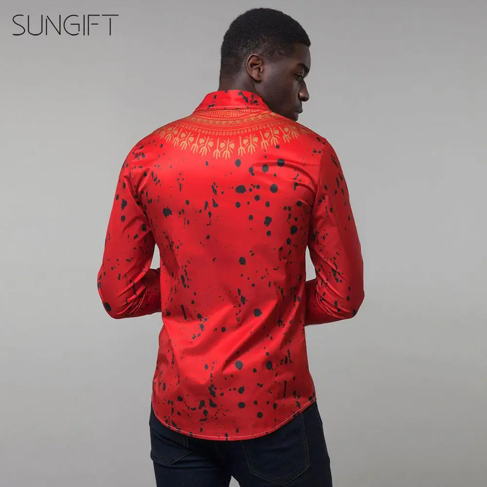 SUNGIFT Африканский Мужской Топ с длинным рукавом Дашики этнический принт топ на