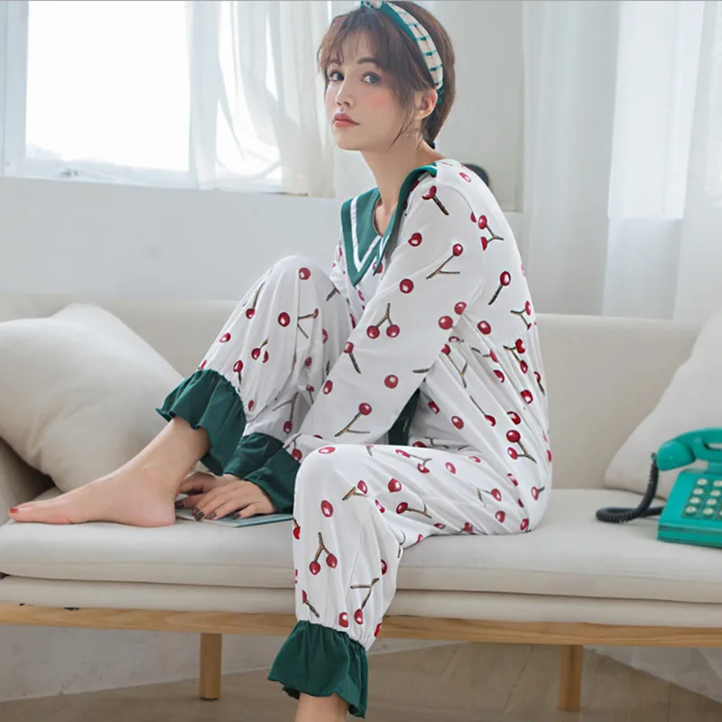 Весна 2019 Новая мода месяц одежда маленькая Вишня печать домашний сервис хлопок