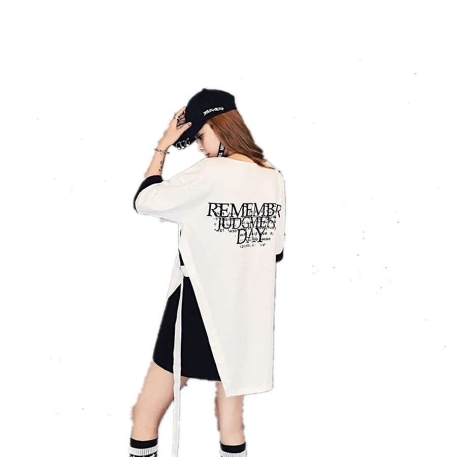 AULEAD женская футболка в стиле Харадзюку Топы пэчворк имитация двух частей