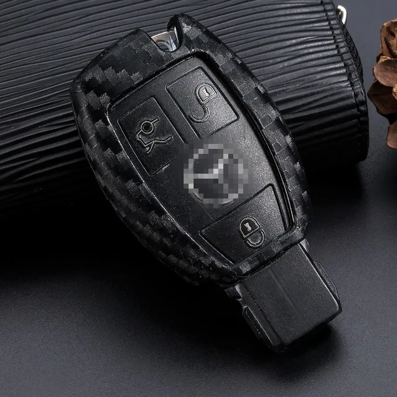 1pcs Carbon Fiber Pattern Silicone Car Key Case Cover For Mercedes-Benz C E S M CLS CLK GLK GL Class Keychain Accessories | Автомобили и