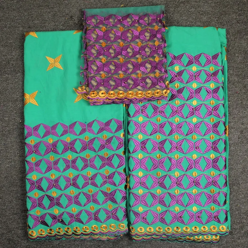 2018(2+2.5+2.5yards/set) high quality African cotton lace fabric set with delicate embroidery for making attractive dress AHL006 | Дом и сад