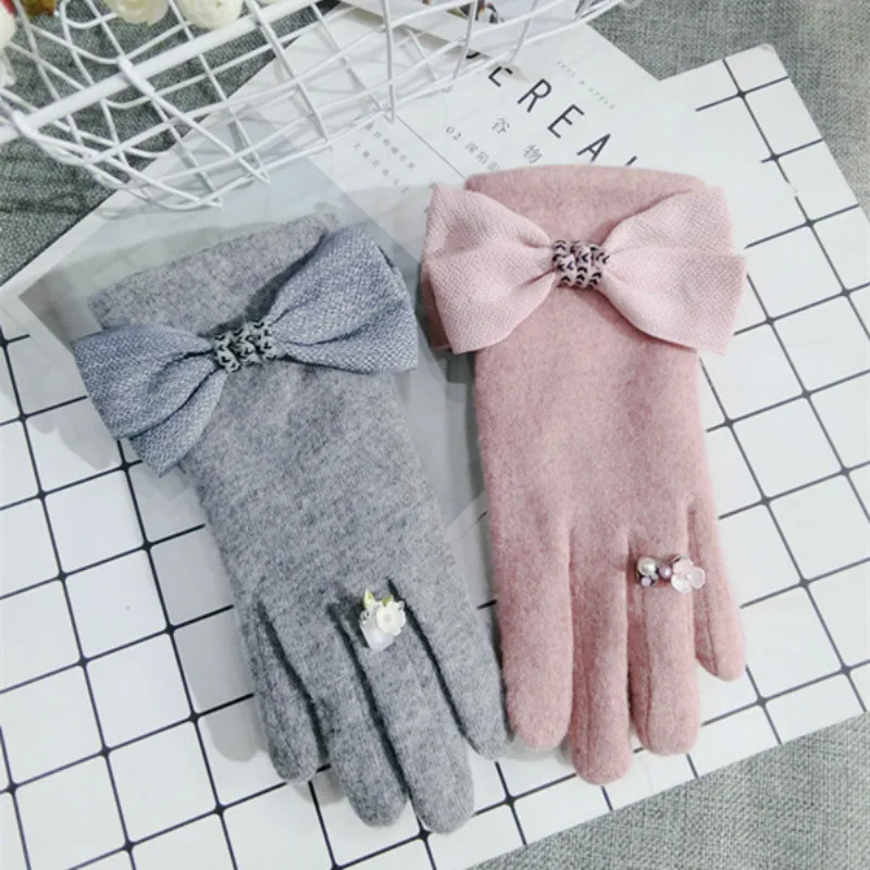 

women Cashmere winter black pink gray Gloves & Mittens