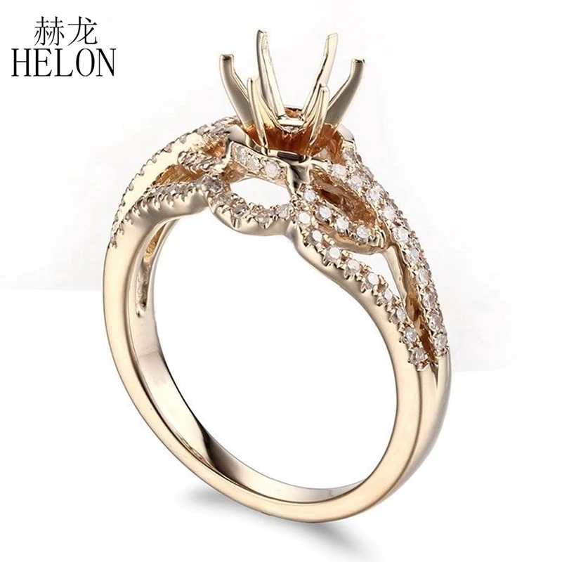 

HELON Special! Solid 10K Yellow Gold Wedding Anniversary Round Cut 6-6.5mm Semi Mount Natural Diamonds Ring Classic Fine Jewelry