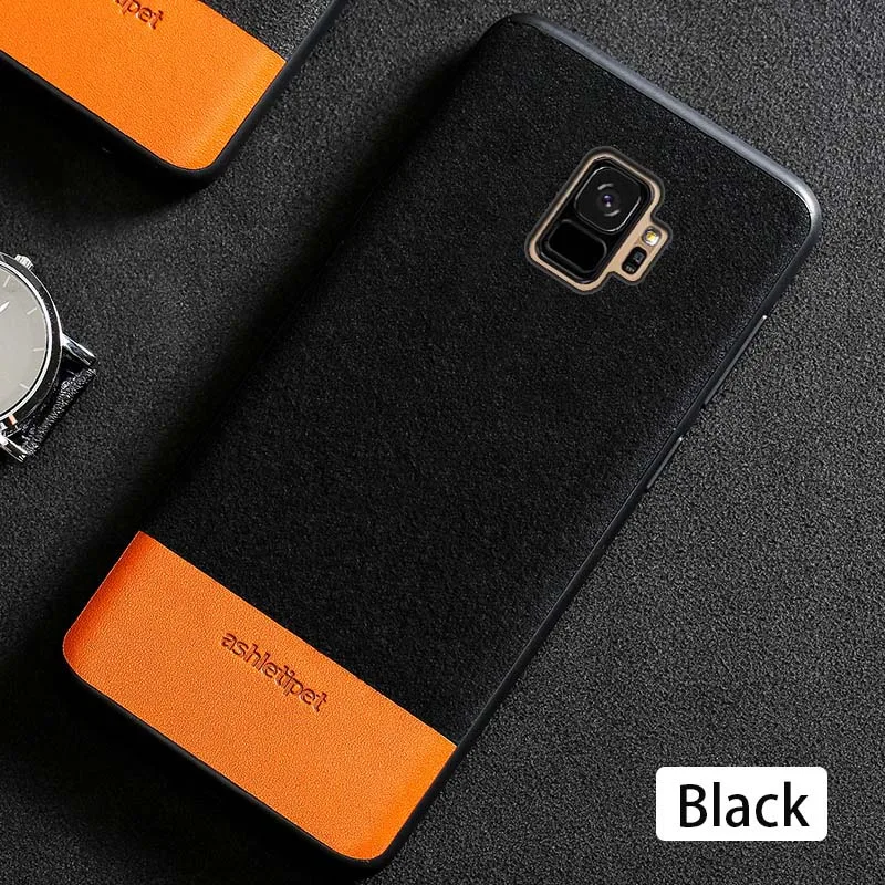 Натуральная кожа чехол для телефона для samsung Galaxy S10 S8 S9 плюс Чехол шить на заднюю панель для Note 9, 10 лет, A5 A70 A8 J5 J7 чехол - Цвет: Black