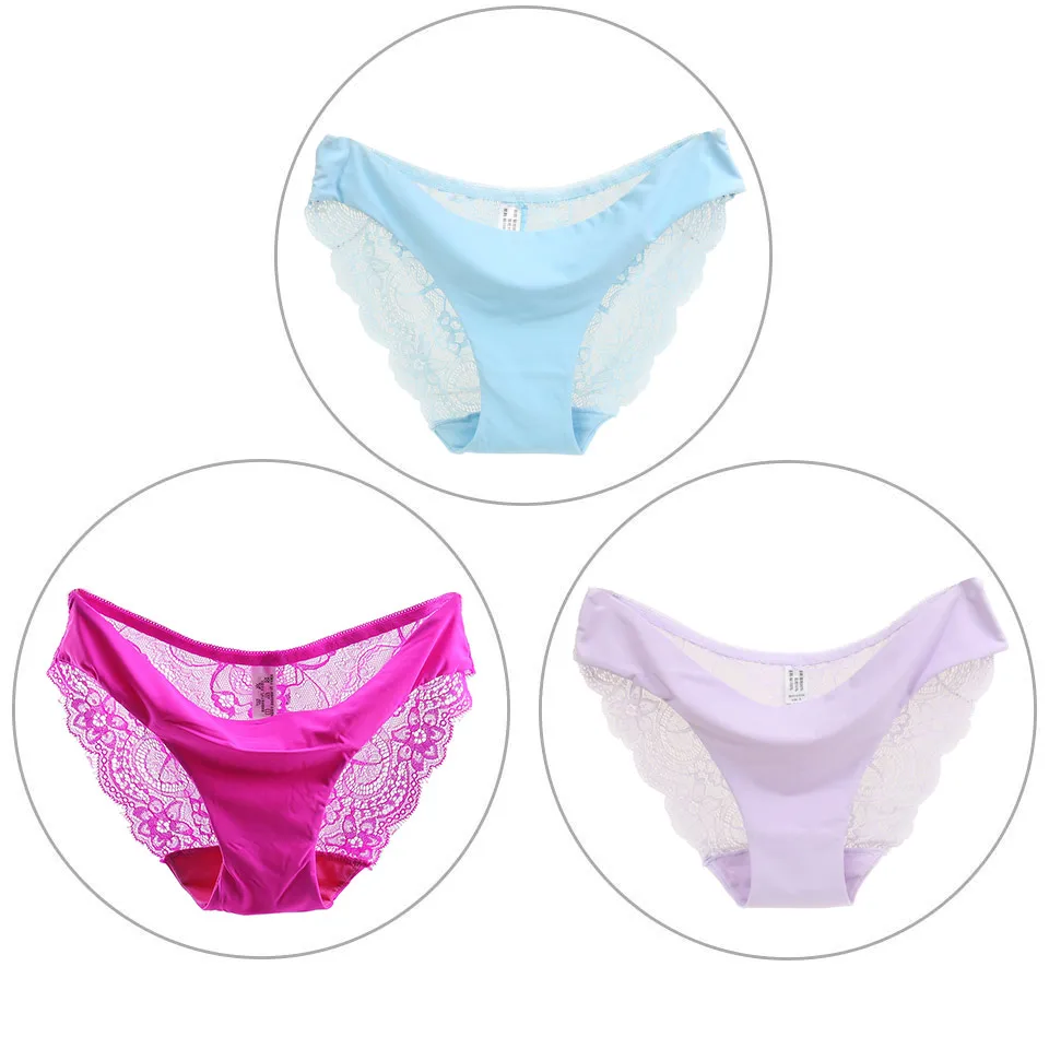 Skyblue rose violet 3 шт./лот, сексуальные кружевные женские трусы, бесшовное однотонное нижнее белье, женские трусики, горячая Распродажа, прозрачные S-XXL размера плюс, нижнее белье, хлопковое женское белье - Цвет: Skyblue rose violet