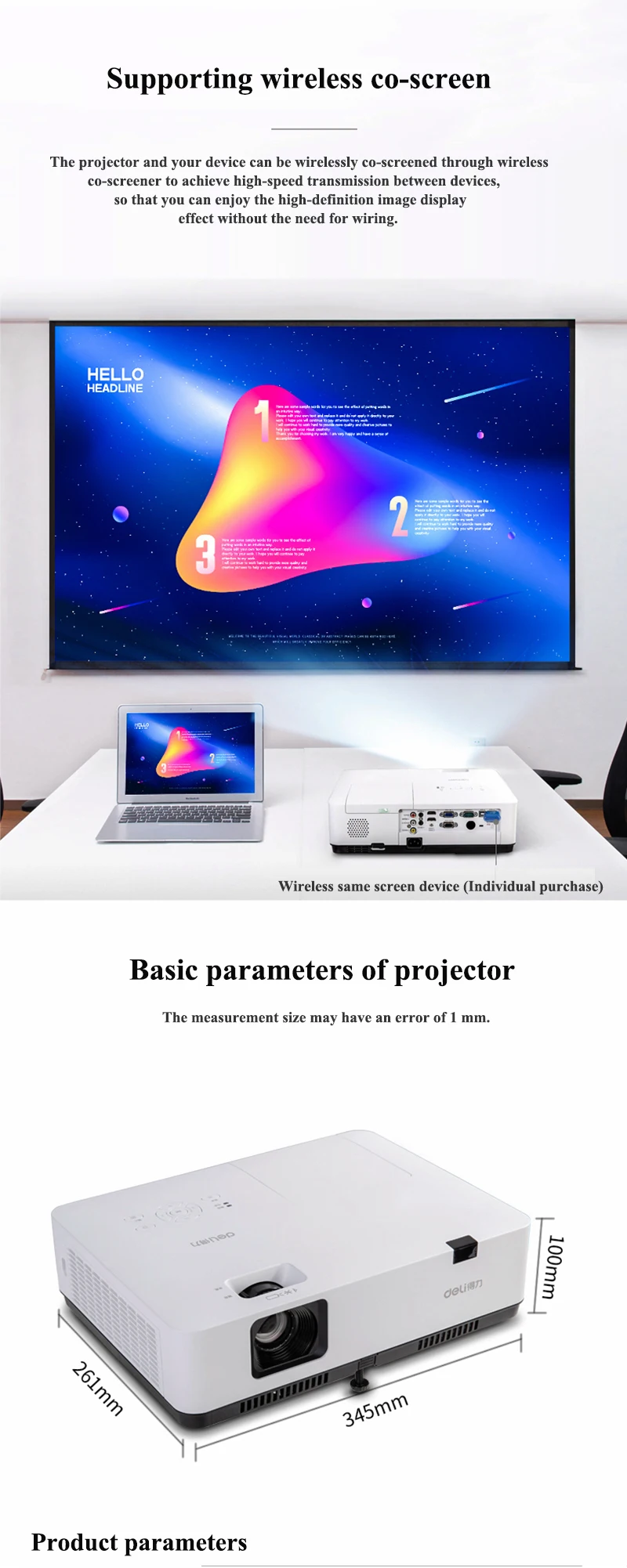 Для кулинарно-деликатесной продукции DPS-W435 Высокое разрешение 1280 P Профессиональный проектор учение Конференция мелкие бытовые размеры проекционная машина