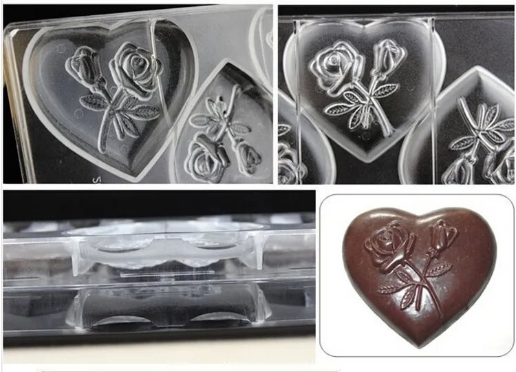 DIY сердце с розами формы конфеты PC желе пластиковые лоток 3D Поликарбонат