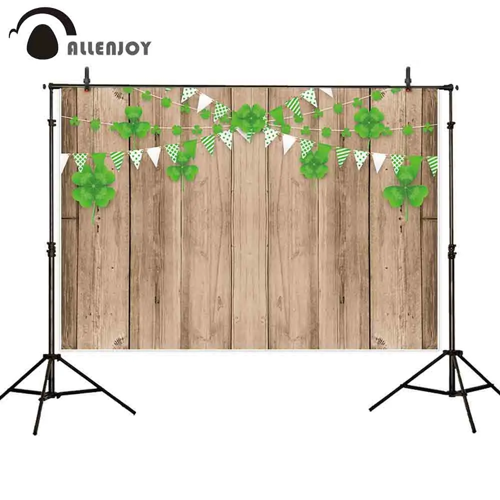 

Allenjoy St. Patrick's Day photography backdrop green shamrock flag decor wooden board photo background studio photocall prop