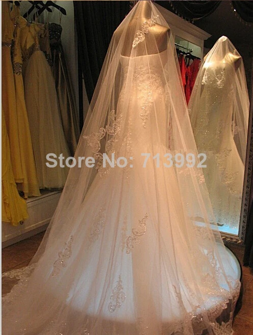 Brilliant Applique Sequins Wedding Accessories Cathedral Of Bridal Veils Ivory White Colors In Stock Length 3m Hot Selling | Свадьбы и