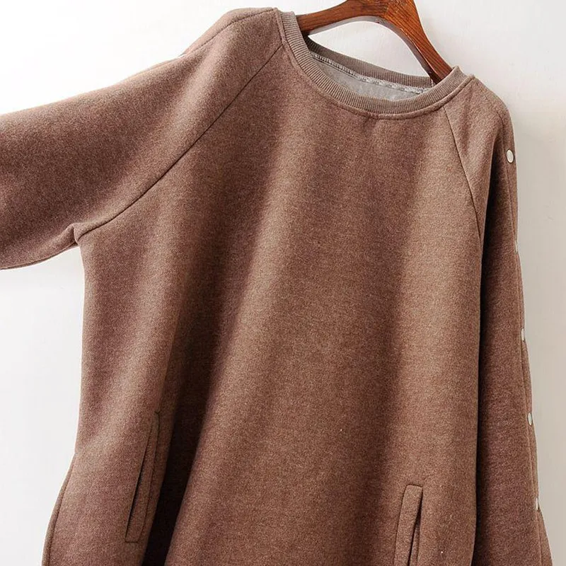 Женский пуловер с круглым вырезом длинным рукавом и пуговицами | Женская одежда
