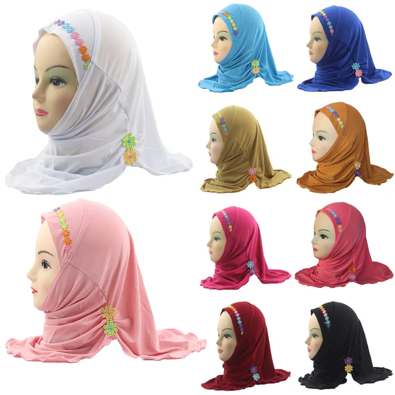 Модные аксессуары для девочек детский мусульманский хиджаб шаль с красивыми