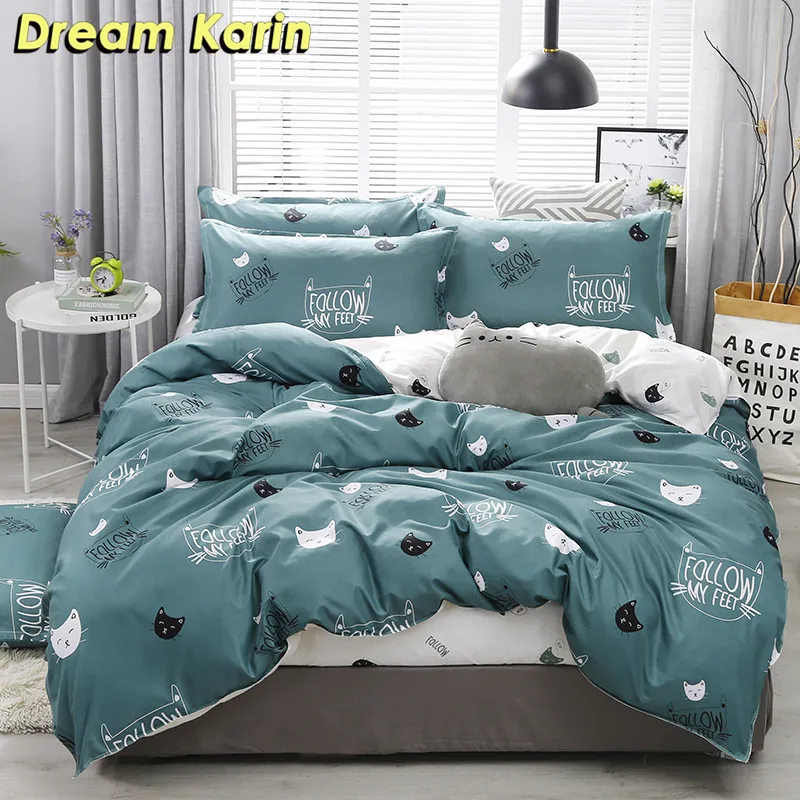 

Cartoon Bedding Sets Cute Cat Pattern Quilt Cover 2/3 Pcs Bed Linens Duvet Covers with Pillow Case Single Double Queen King Size