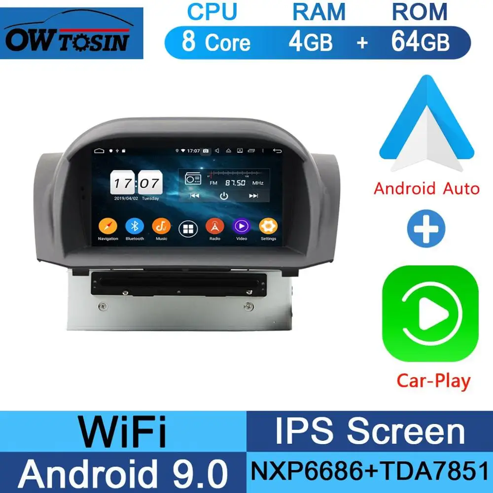 64G CarPlay Android " ips 1024*600 Octa 8 ядерный 4 Гб ram+ 64 Гб rom Android 9,0 автомобильный dvd-плеер для Ford Fiesta 2011- DSP радио gps Parrot BT Adas - Цвет: 64G CarPlay Android