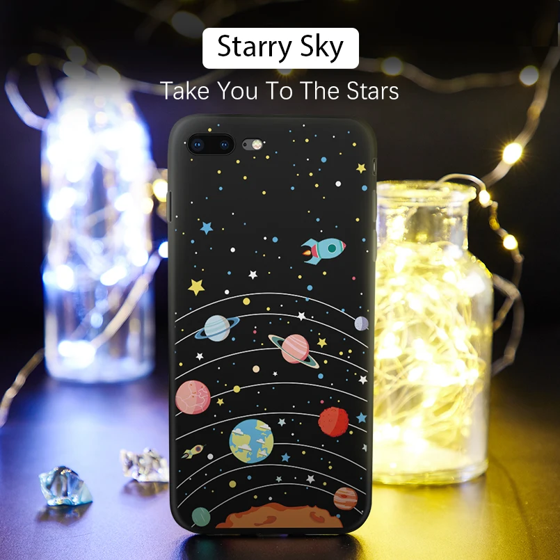 Силиконовый чехол ASINA для iPhone 7 8 Plus с мультяшными звездами и космическим рисунком