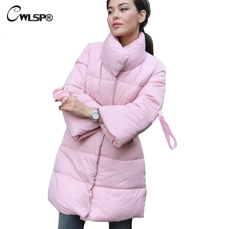 Женское длинное пальто CWLSP повседневная Толстая парка с высоким воротником