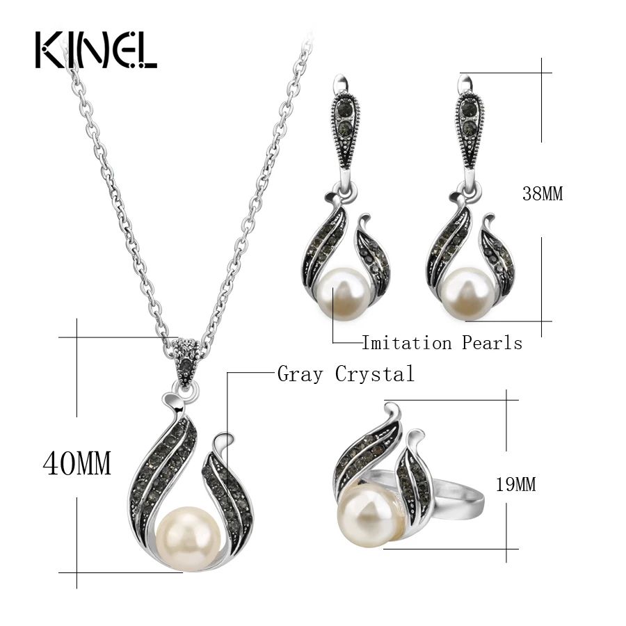 Комплект из колье серёг и кольца серебристого цвета|jewelry sets for women|pearl jewelry setwedding |