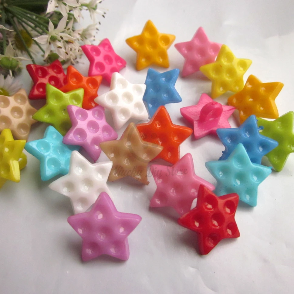 

480pcs/lot 15mm Shanked colorful five star shape Plastic cartoon buttons for craft decoration children diy accessories wholesale