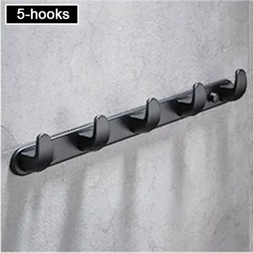 5-HOOKS Матовый черный настенный вешалка для одежды с 4/5/6 крючки, Нержавеющая сталь крючок для одежды, Полотенца стойки крюк Ванная комната Спальня Кухня - Цвет: 5-HOOKS