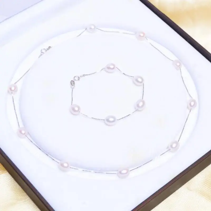 Женский ювелирный комплект из колье и браслета серебра 925 пробы|jewelry sets|real pearl