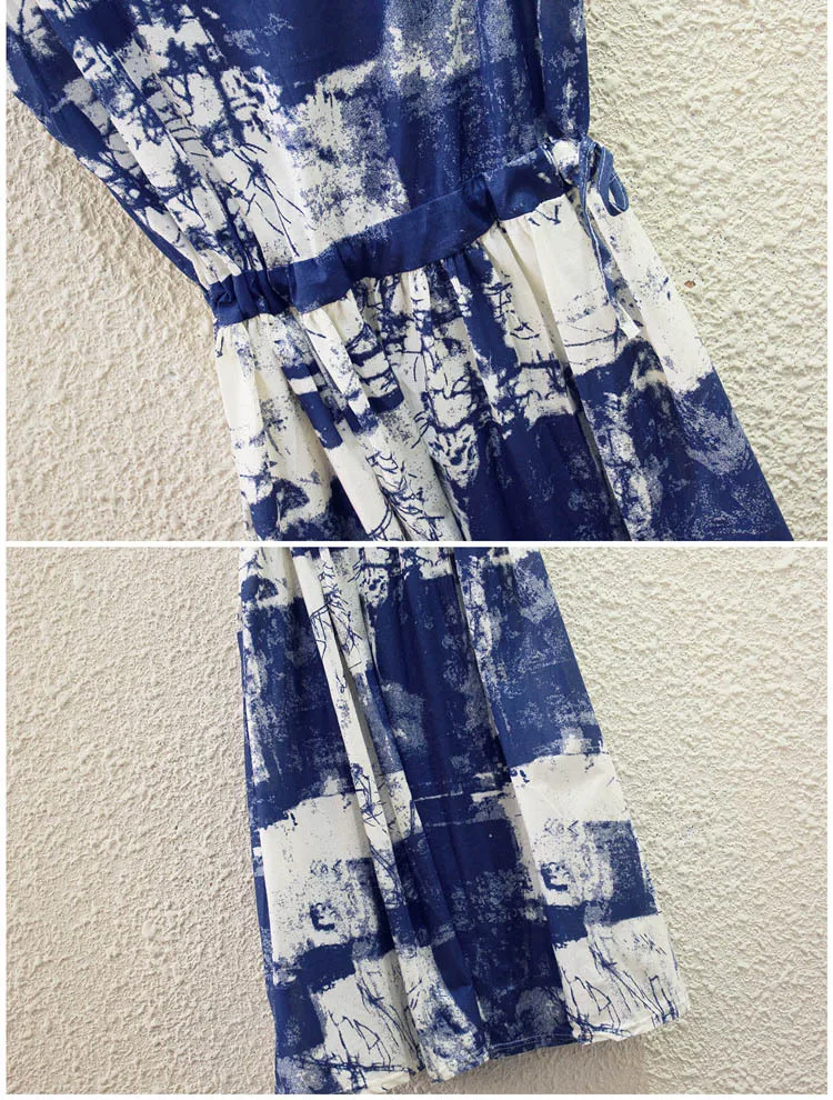 Women Vintage Dress New Design Summer Sleeveless Round Neck Cotton And Linen Print High Quality Vestidos Womens Slim De Festa | Женская