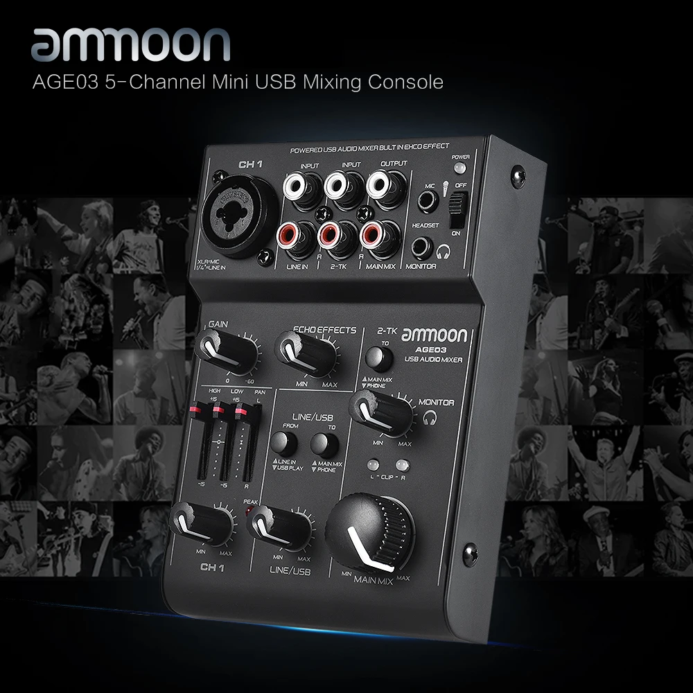 Ammoon AGE03 5 канальный мини линии смешивания консольный микшер с USB аудио Интерфейс
